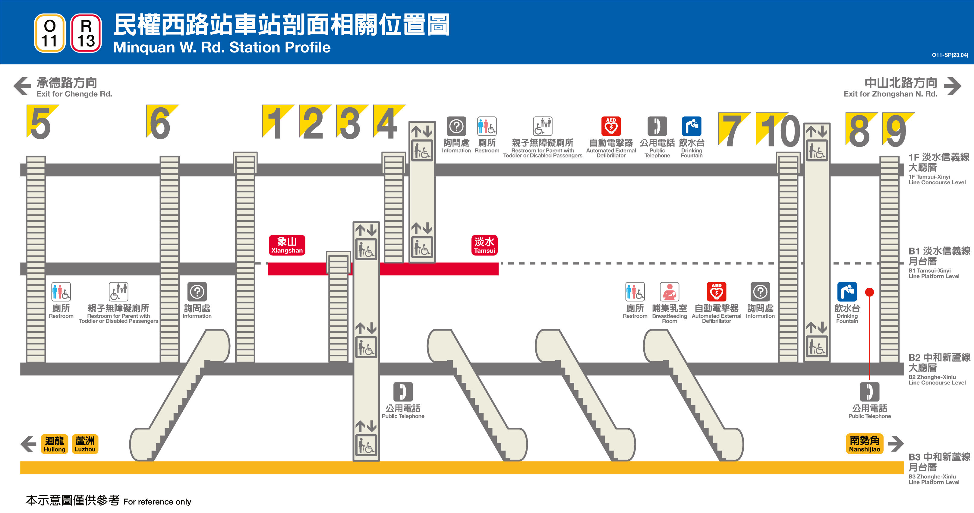 台北捷運民權西路站平面圖剖面圖